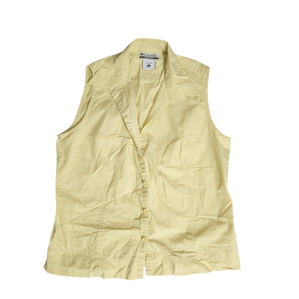 Columbia Womens Sleeveless Button Up Shirt Pale Yellow Outdoor Casual Top L
